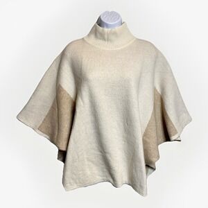 Note di Anita Wool Cashmere Blend Mock‎ Neck Poncho Cream Tan One Size Italy